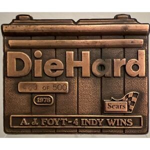 Vintage 1978 Diehard Battery A.J. Foyt 4Indy Wins Bronze Belt Buckle #483 of 500